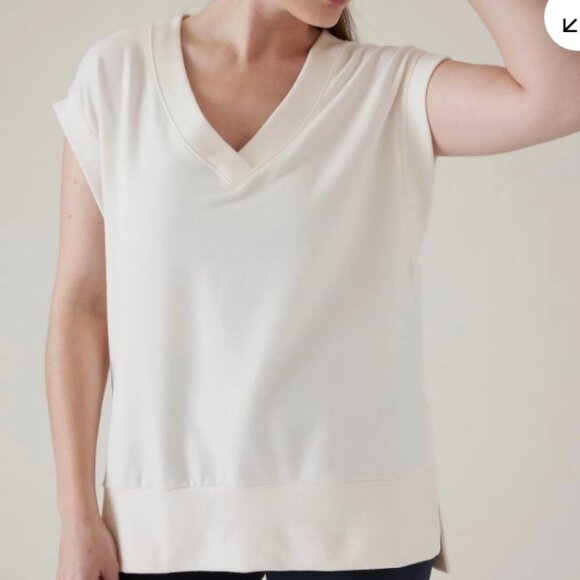 Athleta Retroterry V-Neck Sweatshirt Tee Sleeveless Cream Ivory Size M - Picture 3 of 4